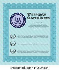Light blue Retro vintage Warranty Certificate. Printer friendly. Money Pattern design. Customizable, Easy to edit and change colors. 