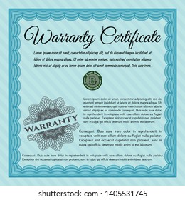 Light blue Retro vintage Warranty Certificate. Easy to print. Lovely design. Detailed. 