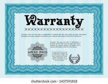 Light blue Retro vintage Warranty Certificate. Good design. Detailed. With background. 