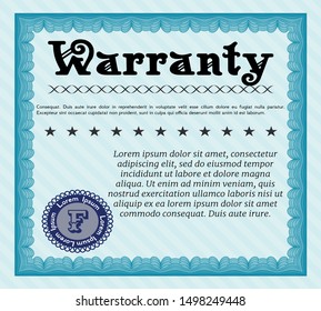 Light blue Retro vintage Warranty Certificate. With guilloche pattern. Artistry design. Customizable, Easy to edit and change colors. 