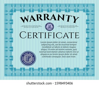 Light blue Retro vintage Warranty Certificate. With background. Cordial design. Detailed. 