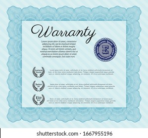 Light blue Retro vintage Warranty Certificate. With complex background. Vector illustration. Money design. 