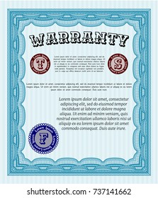 Light blue Retro vintage Warranty Certificate. Perfect design. With background. Detailed. 