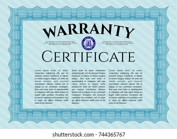 Light blue Retro vintage Warranty Certificate. Money Pattern design. Easy to print. Detailed. 