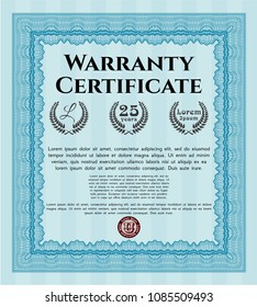  Light blue Retro Warranty Certificate template. Customizable, Easy to edit and change colors. With great quality guilloche pattern. Retro design. 