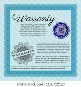 Light blue Retro Warranty Certificate template. Artistry design. Vector illustration. Printer friendly. 