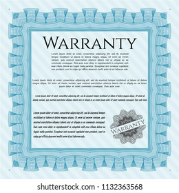 Light blue Retro Warranty Certificate template. Vector illustration. With complex linear background. Money Pattern. 