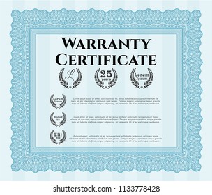 Light blue Retro Warranty Certificate template. With complex background. Lovely design. Vector illustration. 