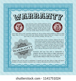 Light blue Retro Warranty Certificate template. Elegant design. With great quality guilloche pattern. Customizable, Easy to edit and change colors. 