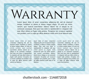Light blue Retro Warranty Certificate template. Easy to print. Vector illustration. Excellent design. 