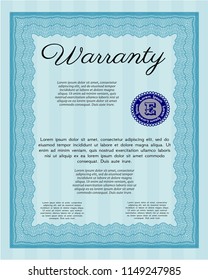 Light blue Retro Warranty Certificate template. Sophisticated design. Printer friendly. Vector illustration. 