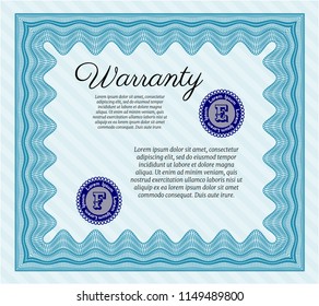 Light blue Retro Warranty Certificate template. Cordial design. Easy to print. Customizable, Easy to edit and change colors. 