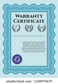 Light blue Retro Warranty Certificate template. Customizable, Easy to edit and change colors. With quality background. Artistry design. 