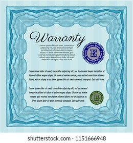  Light blue Retro Warranty Certificate template. With great quality guilloche pattern. Vector illustration. Money Pattern. 