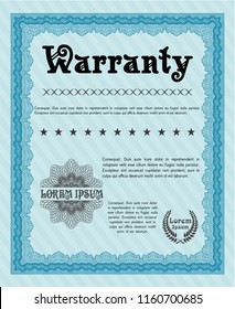 Light blue Retro Warranty Certificate template. Complex background. Customizable, Easy to edit and change colors. Lovely design. 
