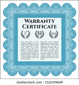 Light blue Retro Warranty Certificate template. Customizable, Easy to edit and change colors. With complex linear background. Excellent design. 