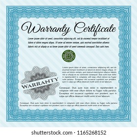 Light blue Retro Warranty Certificate template. Money Pattern. With guilloche pattern and background. Detailed. 