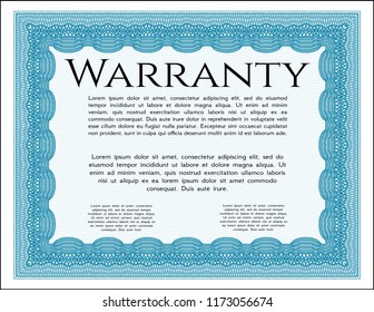 Light blue Retro Warranty Certificate template. Lovely design. Vector illustration. With complex linear background. 