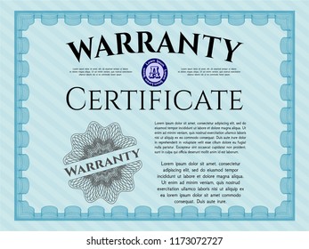 Light blue Retro Warranty Certificate template. Sophisticated design. Customizable, Easy to edit and change colors. With quality background. 