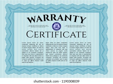Light blue Retro Warranty Certificate template. Vector illustration. With quality background. Perfect design. 