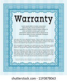 Light blue Retro Warranty Certificate template. Cordial design. Complex background. Vector illustration. 