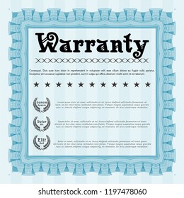 Light blue Retro Warranty Certificate template. With great quality guilloche pattern. Superior design. Vector illustration. 