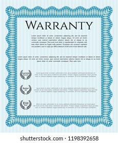 Light blue Retro Warranty Certificate template. Perfect design. Vector illustration. With great quality guilloche pattern. 