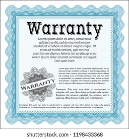 Light blue Retro Warranty Certificate template. With great quality guilloche pattern. Sophisticated design. Vector illustration. 