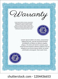 Light blue Retro Warranty Certificate template. Beauty design. Detailed. With complex linear background. 