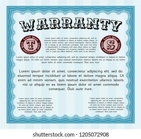 Light blue Retro Warranty Certificate template. Money style design. With background. Customizable, Easy to edit and change colors. 