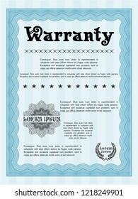 Light blue Retro Warranty Certificate template. Beauty design. Printer friendly. Detailed. 
