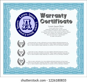 Light blue Retro Warranty Certificate template. Modern design. With guilloche pattern. Customizable, Easy to edit and change colors. 
