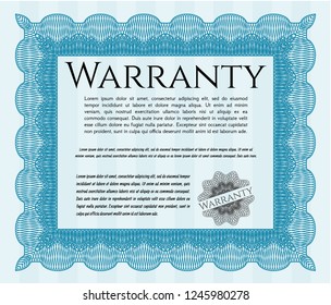 Light blue Retro Warranty Certificate template. Nice design. Printer friendly. Customizable, Easy to edit and change colors. 