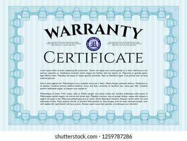 Light blue Retro Warranty Certificate template. Complex background. Detailed. Retro design. 