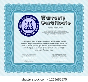 Light blue Retro Warranty Certificate template. Printer friendly. Nice design. Vector illustration. 