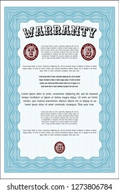 Light blue Retro Warranty Certificate template. With guilloche pattern and background. Vector illustration. Money Pattern. 