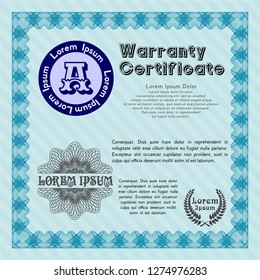 Light blue Retro Warranty Certificate template. Sophisticated design. Customizable, Easy to edit and change colors. With background. 