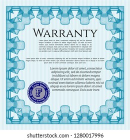 Light blue Retro Warranty Certificate template. Detailed. With great quality guilloche pattern. Money design. 