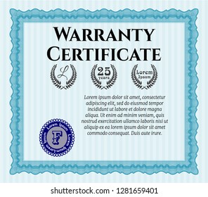Light blue Retro Warranty Certificate template. With complex background. Perfect design. Customizable, Easy to edit and change colors. 