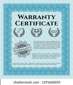 Light blue Retro Warranty Certificate template. Superior design. Vector illustration. With quality background. 