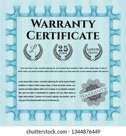 Light blue Retro Warranty Certificate template. Beauty design. With guilloche pattern and background. Vector illustration. 