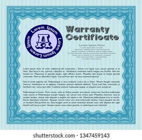 Light blue Retro Warranty Certificate template. Vector illustration. With linear background. Modern design. 