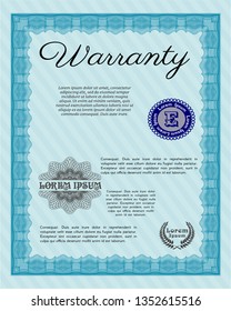 Light blue Retro Warranty Certificate template. Artistry design. With quality background. Detailed. 