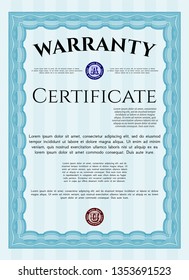 Light blue Retro Warranty Certificate template. Modern design. Easy to print. Customizable, Easy to edit and change colors. 
