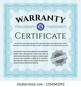 Light blue Retro Warranty Certificate template. Complex background. Detailed. Perfect design. 