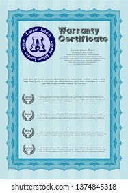 Light blue Retro Warranty Certificate template. Customizable, Easy to edit and change colors. Printer friendly. Money style design. 