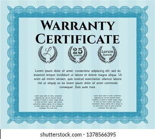 Light blue Retro Warranty Certificate template. With quality background. Detailed. Money design. 