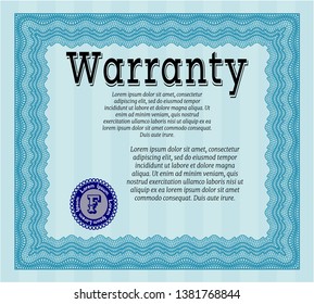 Light blue Retro Warranty Certificate template. Retro design. With guilloche pattern and background. Vector illustration. 