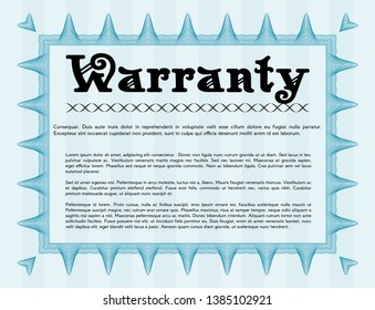 Light blue Retro Warranty Certificate template. Vector illustration. With guilloche pattern. Beauty design. 