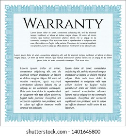 Light blue Retro Warranty Certificate template. With guilloche pattern and background. Superior design. Detailed. 